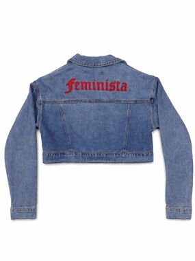 F21 Cropped Denim Jacket Feminista Embroidered Embroidered Trendy Size S